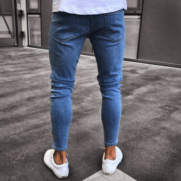 High quality Men Brand Fashion Men'S Ripped Skinny Biker Jeans Destroyed Frayed Slim Fit Denim Pants M-XXXL