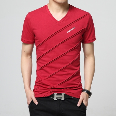 High quality Summer Men Short Sleeve T-shirt V-neck Plus Size Fitness Slim Fit Camiseta Tops