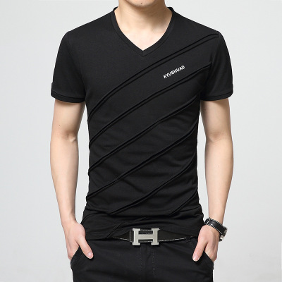High quality Summer Men Short Sleeve T-shirt V-neck Plus Size Fitness Slim Fit Camiseta Tops