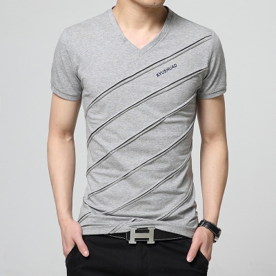 High quality Summer Men Short Sleeve T-shirt V-neck Plus Size Fitness Slim Fit Camiseta Tops