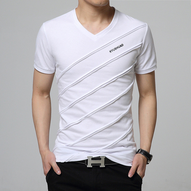 High quality Summer Men Short Sleeve T-shirt V-neck Plus Size Fitness Slim Fit Camiseta Tops