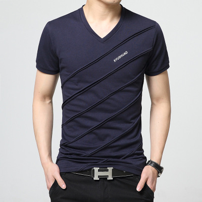 High quality Summer Men Short Sleeve T-shirt V-neck Plus Size Fitness Slim Fit Camiseta Tops