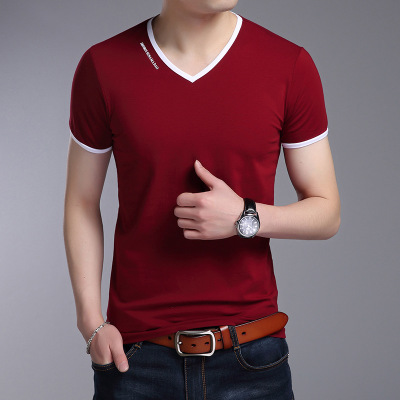 2021 High quality New Mens T Shirts Fashion Summer V-Neck Slim Fit Short Sleeve T Shirt Men