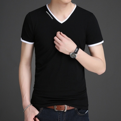 2021 High quality New Mens T Shirts Fashion Summer V-Neck Slim Fit Short Sleeve T Shirt Men