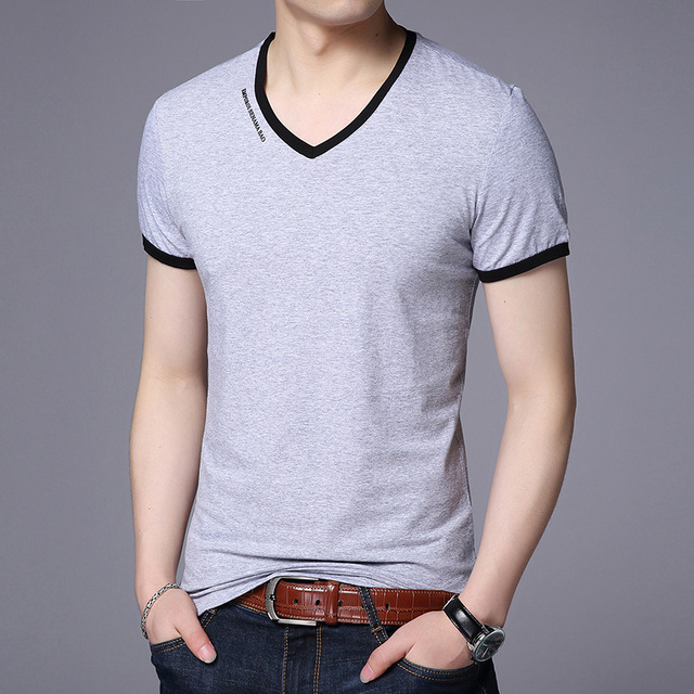 2021 High quality New Mens T Shirts Fashion Summer V-Neck Slim Fit Short Sleeve T Shirt Men