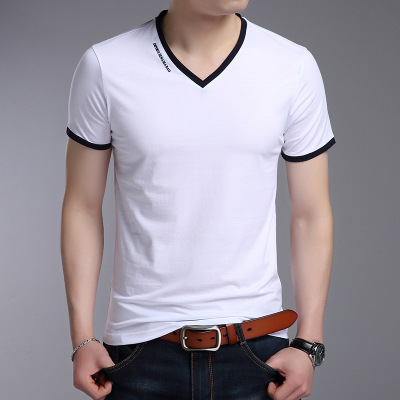 2021 High quality New Mens T Shirts Fashion Summer V-Neck Slim Fit Short Sleeve T Shirt Men