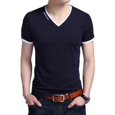 2021 High quality New Mens T Shirts Fashion Summer V-Neck Slim Fit Short Sleeve T Shirt Men