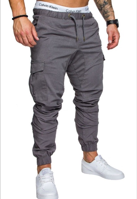 High quality Casual Joggers Solid Color Pants Men Cotton Elastic Long Trousers pantalon homme Cargo Pants