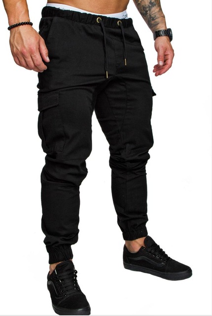 High quality Casual Joggers Solid Color Pants Men Cotton Elastic Long Trousers pantalon homme Cargo Pants