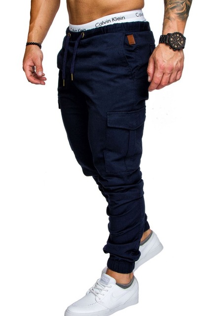 High quality Casual Joggers Solid Color Pants Men Cotton Elastic Long Trousers pantalon homme Cargo Pants