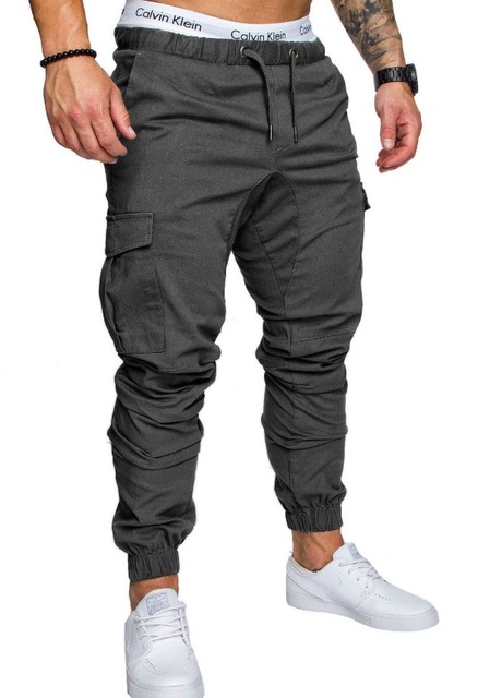 High quality Casual Joggers Solid Color Pants Men Cotton Elastic Long Trousers pantalon homme Cargo Pants