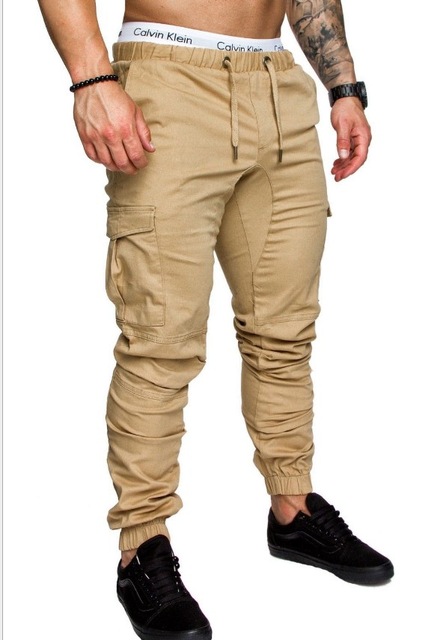 High quality Casual Joggers Solid Color Pants Men Cotton Elastic Long Trousers pantalon homme Cargo Pants