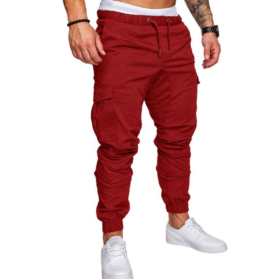 High quality Casual Joggers Solid Color Pants Men Cotton Elastic Long Trousers pantalon homme Cargo Pants
