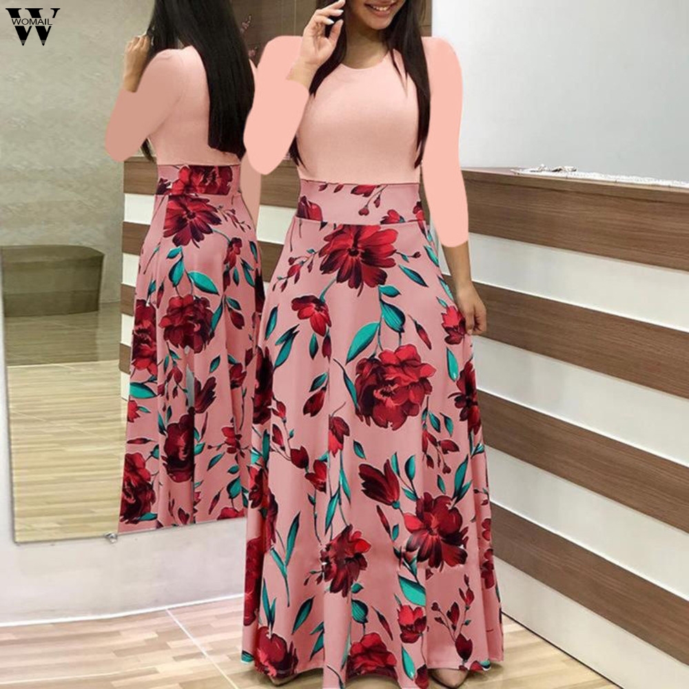 High quality Woman Dresses Women Floral Boho Print Dress Autumn Winter Female Long Dresses For Prom Vestidos