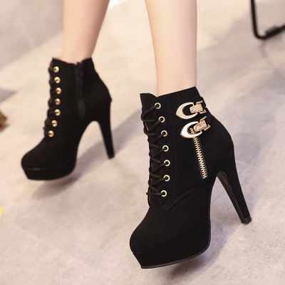 High quality New Spring Winter Women Pumps Boots High Quality Lace-up European Ladies Shoes PU High Heels Boots