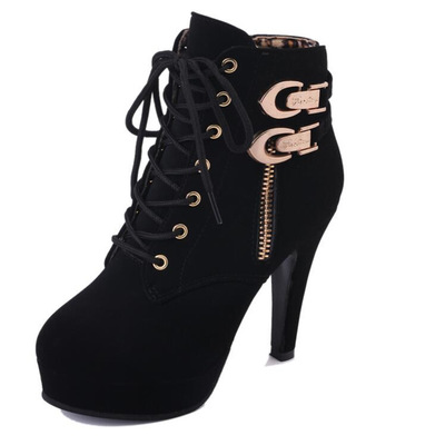 High quality New Spring Winter Women Pumps Boots High Quality Lace-up European Ladies Shoes PU High Heels Boots