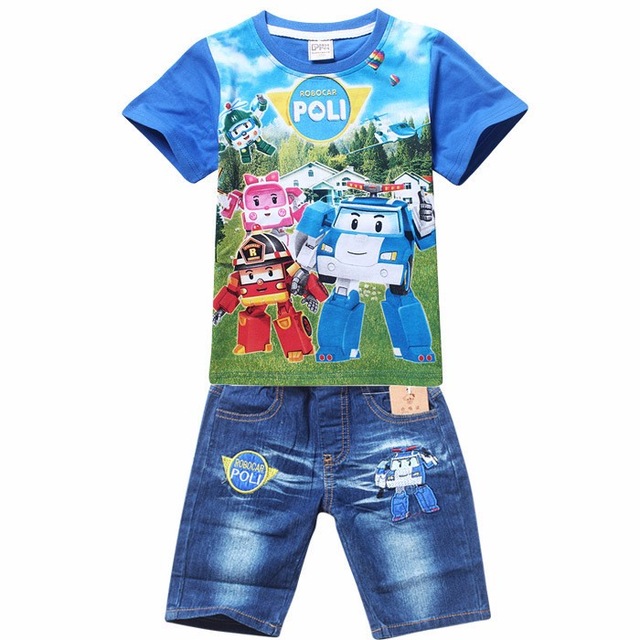 2021 High quality Summer Children Boys Clothing Sets Kids Suits Shirt Jeans Shorts Pants Cotton Cartoon Clothes Set