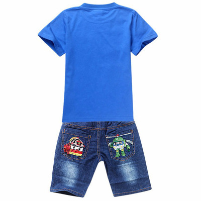 2021 High quality Summer Children Boys Clothing Sets Kids Suits Shirt Jeans Shorts Pants Cotton Cartoon Clothes Set