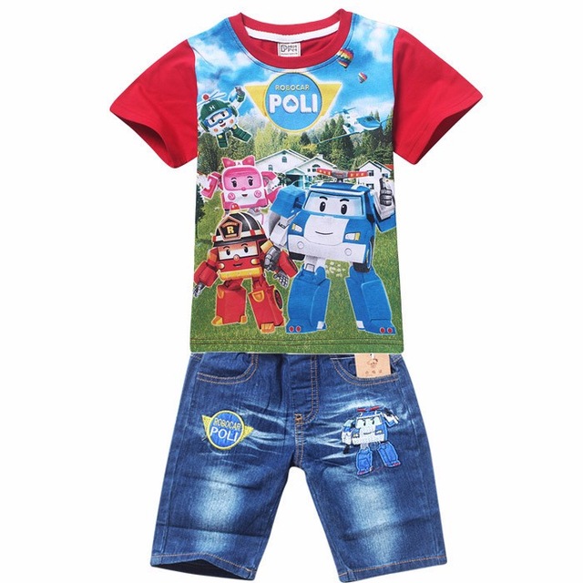 2021 High quality Summer Children Boys Clothing Sets Kids Suits Shirt Jeans Shorts Pants Cotton Cartoon Clothes Set