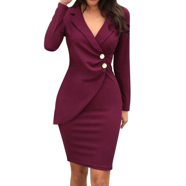 2021 High quality Women Solid Turn Down Neck Long Sleeve Buttons Bodycon Casaul Work office lady Formal mini Dresses