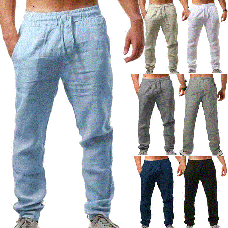 High quality Men Casual Solid Streetwear Men Pants Cotton Linen Thin Breathable Joggers Men Hip Hop Sweatpants
