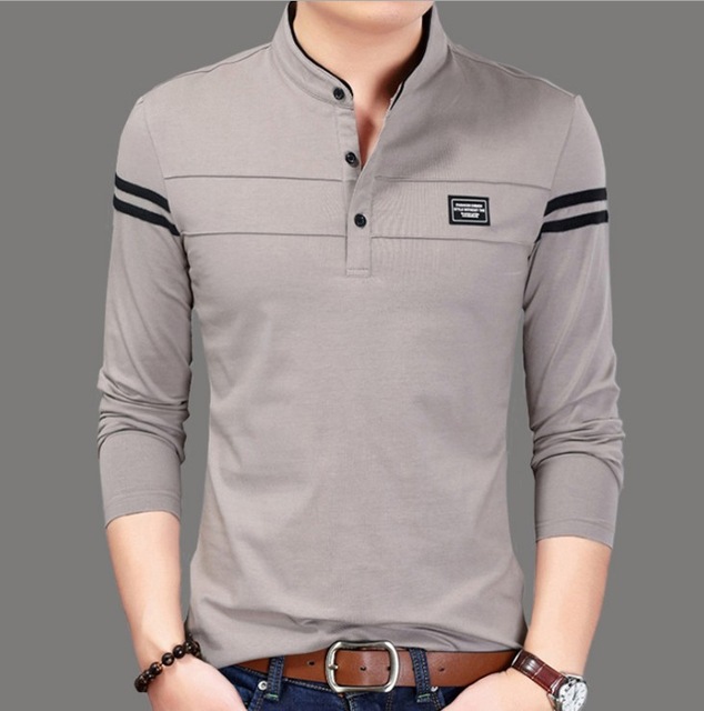 High quality Men T Shirt Man Long Sleeve tshirt Men's Clothing Mandarin Collar T-Shirts Tops and Tees Male Tshirts