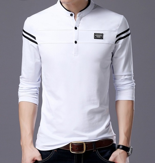 High quality Men T Shirt Man Long Sleeve tshirt Men's Clothing Mandarin Collar T-Shirts Tops and Tees Male Tshirts