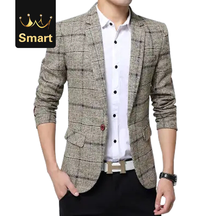 High quality Blazer Mens knitting Plaid Suit Casual Silm Social Business men jacket Coat