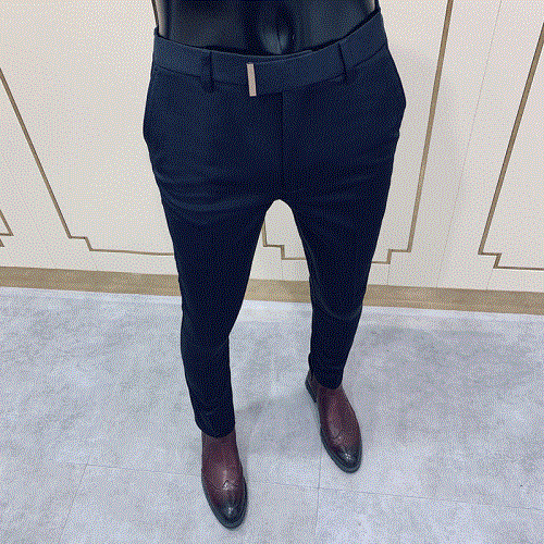 2021 High quality  Business Suit Pant Mens Dress Pants Ankle Length Casual Slim Formal Trousers Elastic Pencil Pants Office Work Men Clothes