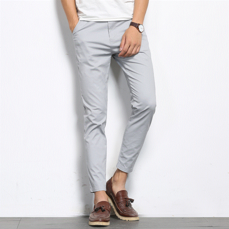High quality BROWON Autumn Men Fashions Solid Color Casual Pants Men Straight Slight Elastic Ankle-Length High Quality Formal Trousers Men