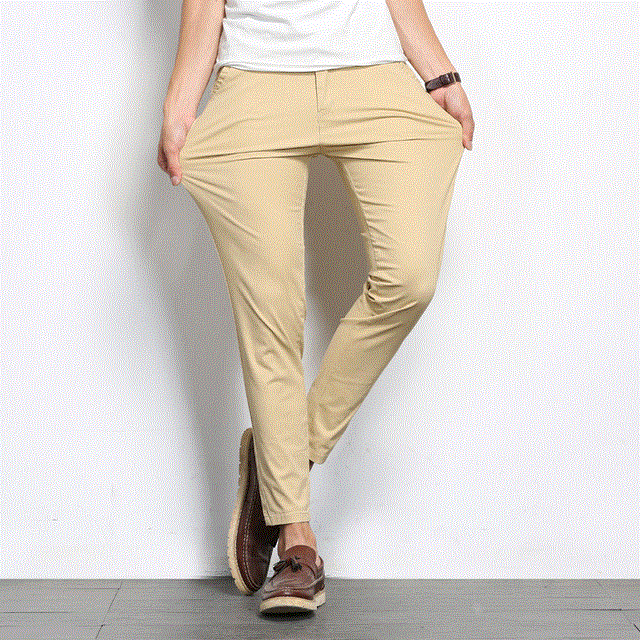 High quality BROWON Autumn Men Fashions Solid Color Casual Pants Men Straight Slight Elastic Ankle-Length High Quality Formal Trousers Men