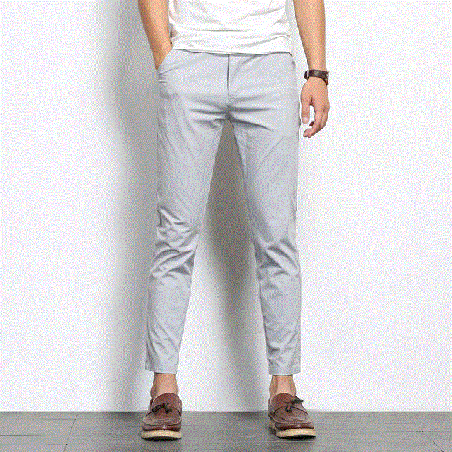 High quality BROWON Autumn Men Fashions Solid Color Casual Pants Men Straight Slight Elastic Ankle-Length High Quality Formal Trousers Men