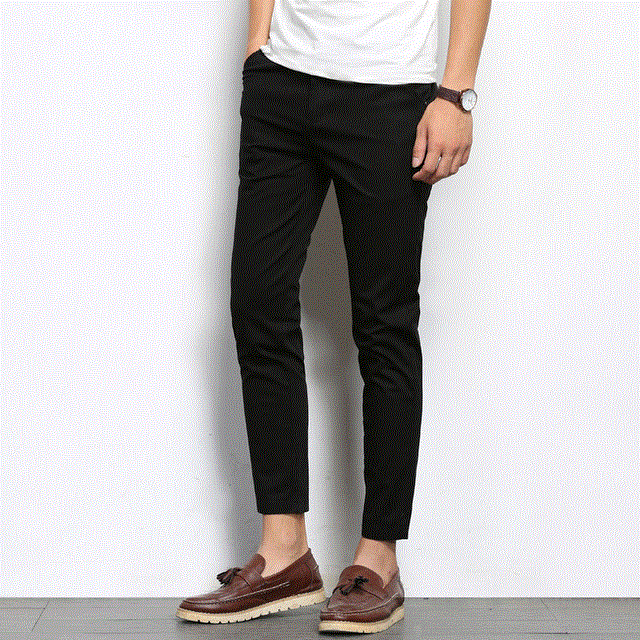 High quality BROWON Autumn Men Fashions Solid Color Casual Pants Men Straight Slight Elastic Ankle-Length High Quality Formal Trousers Men