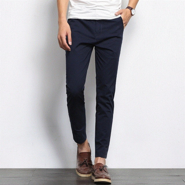 High quality BROWON Autumn Men Fashions Solid Color Casual Pants Men Straight Slight Elastic Ankle-Length High Quality Formal Trousers Men