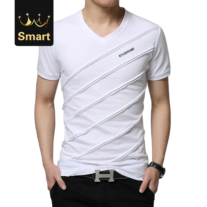 High quality Summer Men Short Sleeve T-shirt V-neck Plus Size Fitness Slim Fit Camiseta Tops