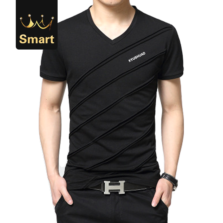 High quality Summer Men Short Sleeve T-shirt V-neck Plus Size Fitness Slim Fit Camiseta Tops
