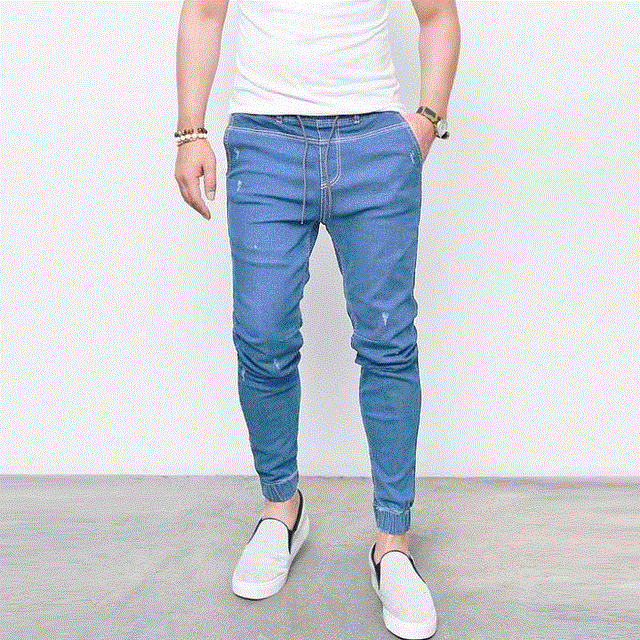 2021 High quality Casual Men Jeans Solid Slim Fit Pencil Pants Plus Size Light Blue Black Denim Jeans for Men Trousers