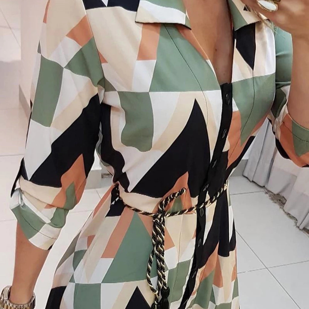 High quality Plus Size Ladies Dresses Women Long Sleeve Dress Autumn Casual Feminino Print Female Dress