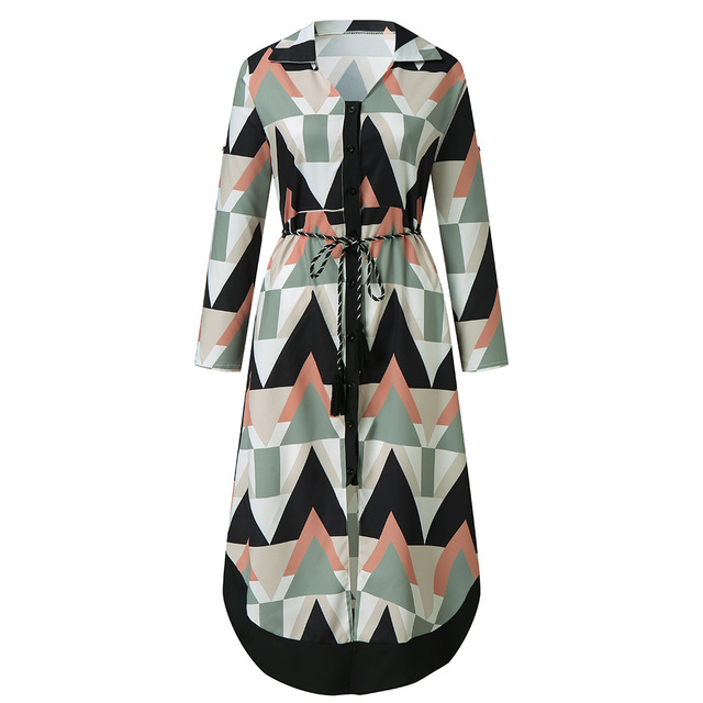 High quality Plus Size Ladies Dresses Women Long Sleeve Dress Autumn Casual Feminino Print Female Dress