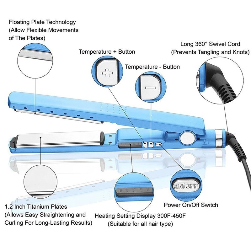 Professional Blue Hair Straightener Straightening Irons Electric Flat Iron Hot Seilling