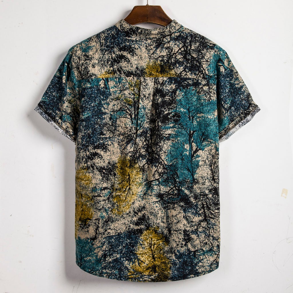 Fashion Hawaiian Shirt Mens Summer Ethnic Shirt Casual Cotton Shirt Tops