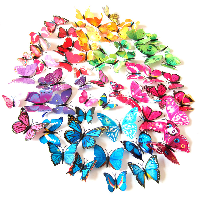 12Pcs Decal Wall Stickers 3D Butterfly Rainbow PVC Wallpaper for Living Room