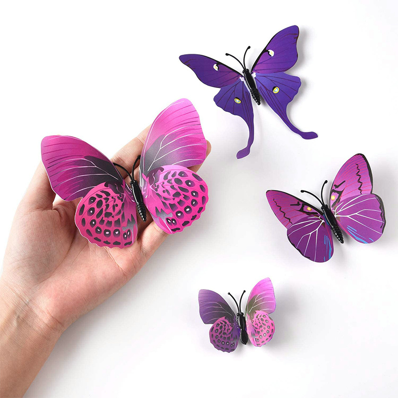 12Pcs Decal Wall Stickers 3D Butterfly Rainbow PVC Wallpaper for Living Room