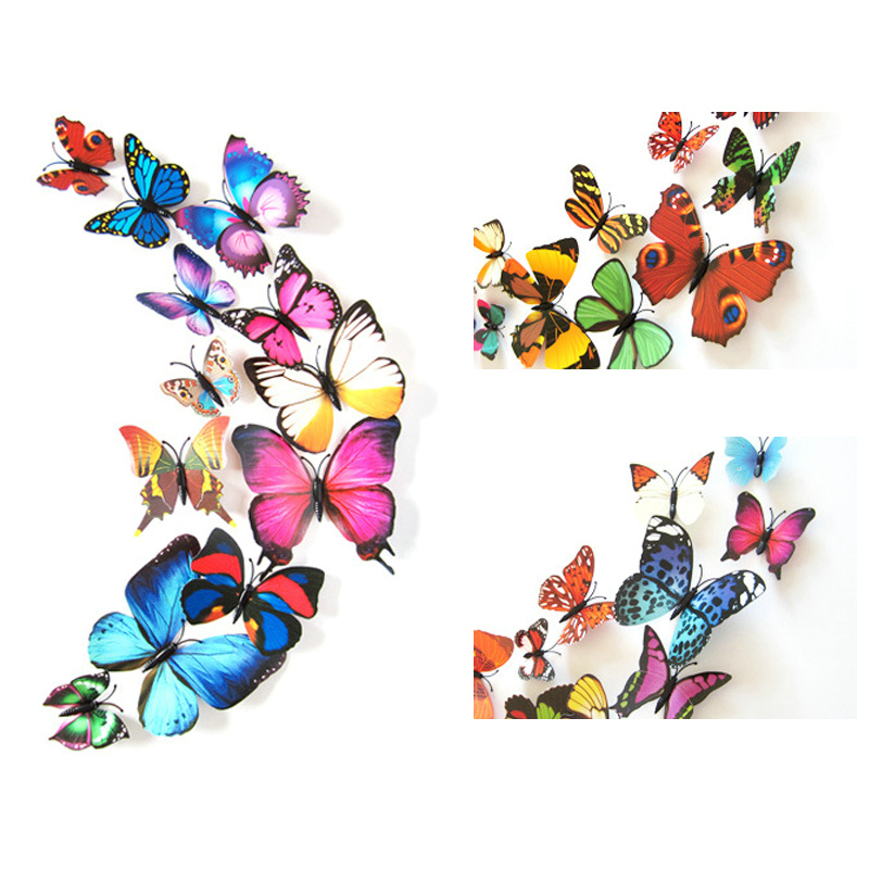 12Pcs Decal Wall Stickers 3D Butterfly Rainbow PVC Wallpaper for Living Room