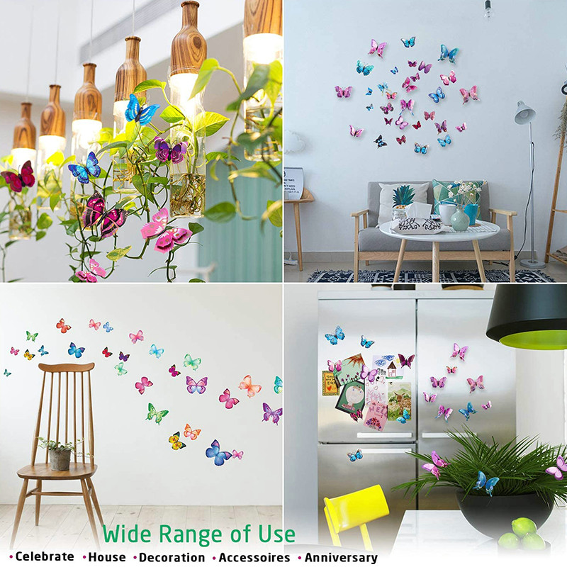 12Pcs Decal Wall Stickers 3D Butterfly Rainbow PVC Wallpaper for Living Room