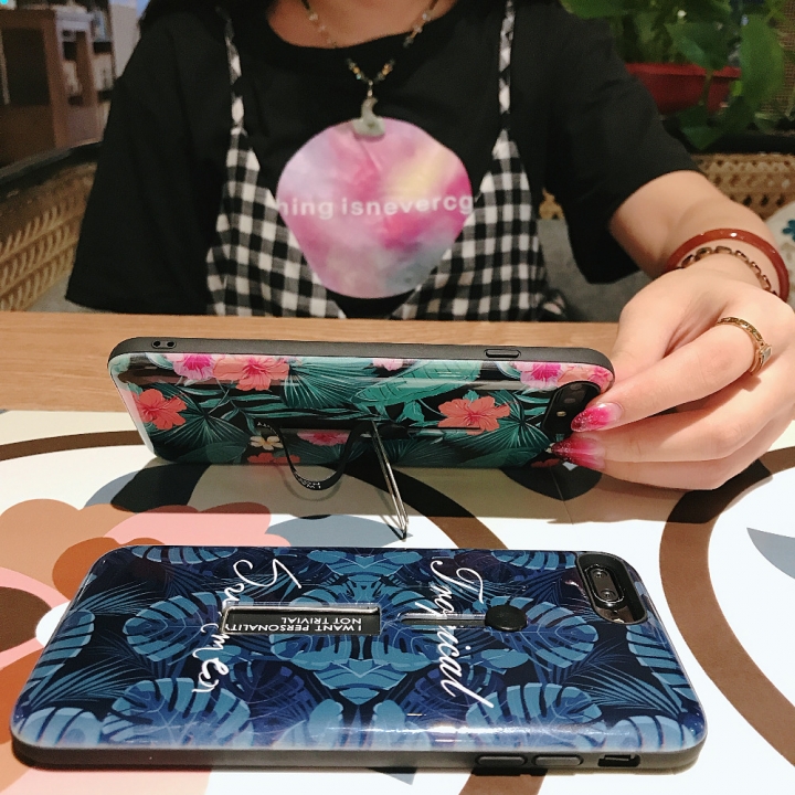For iPhone XS Max XR 7 8 Plus 6S Plus Case flower Soft Silicon Cover  Ring Hide Stand Holder Case