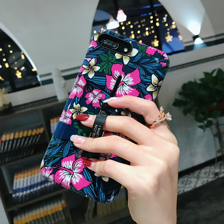 For iPhone XS Max XR 7 8 Plus 6S Plus Case flower Soft Silicon Cover  Ring Hide Stand Holder Case