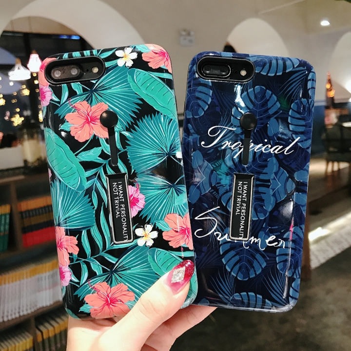 For iPhone XS Max XR 7 8 Plus 6S Plus Case flower Soft Silicon Cover  Ring Hide Stand Holder Case