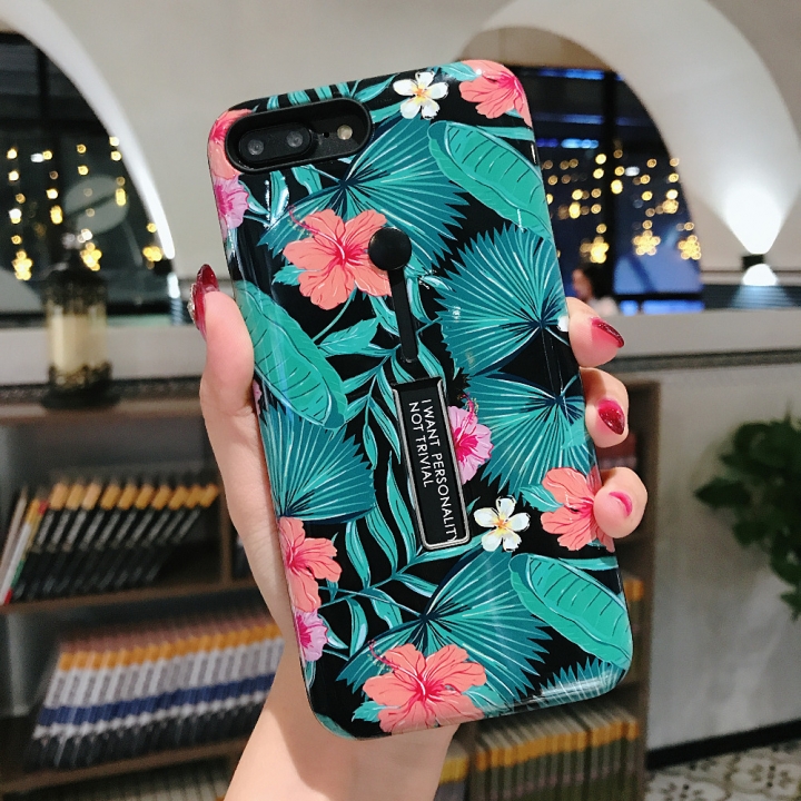 For iPhone XS Max XR 7 8 Plus 6S Plus Case flower Soft Silicon Cover  Ring Hide Stand Holder Case
