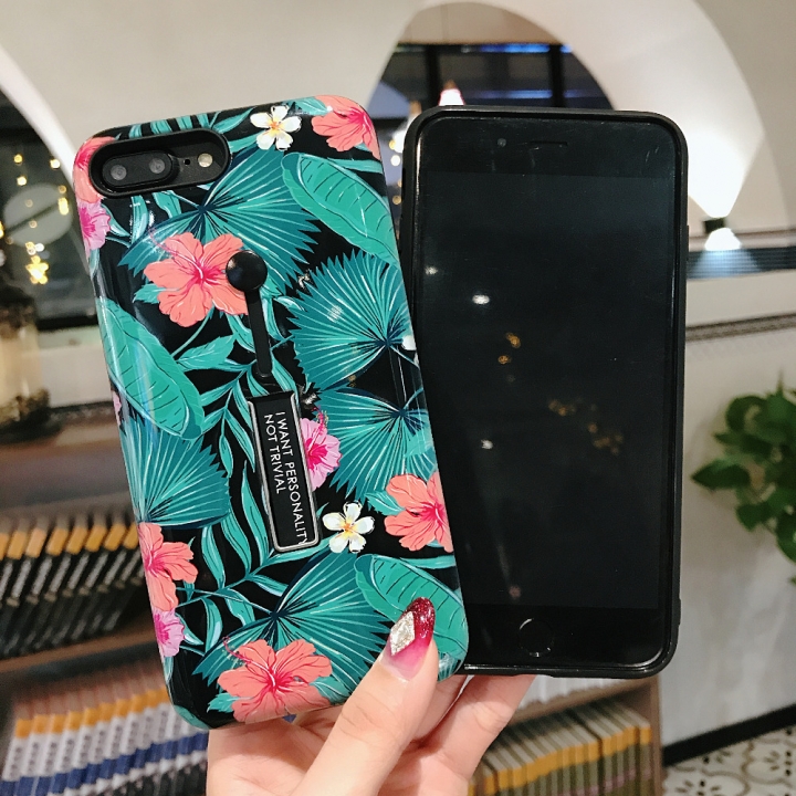 For iPhone XS Max XR 7 8 Plus 6S Plus Case flower Soft Silicon Cover  Ring Hide Stand Holder Case